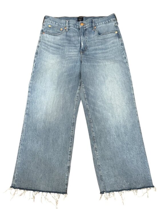 J. Crew Denim - J.Crew Wide Leg Crop Jeans Raw Hem Light Wash Size 30